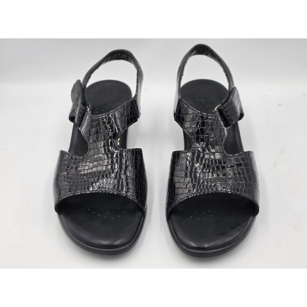 SAS Black Croc-Embossed Slingback Sandals